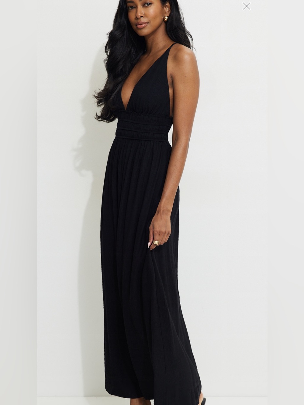 Dynamite Black Halter Smocked-Waist Maxi Dress